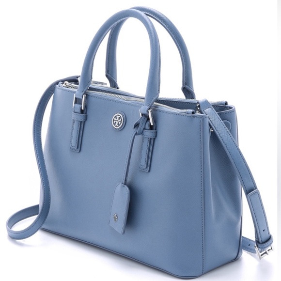 Tory Burch Robinson Double Zip Tote Crossbody Blue Saffiano Leather - Picture 1 of 14